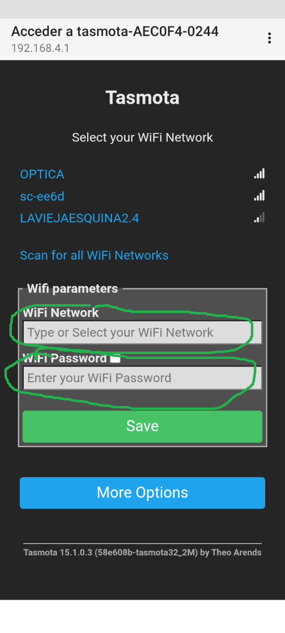 Configuración wifi tasmota